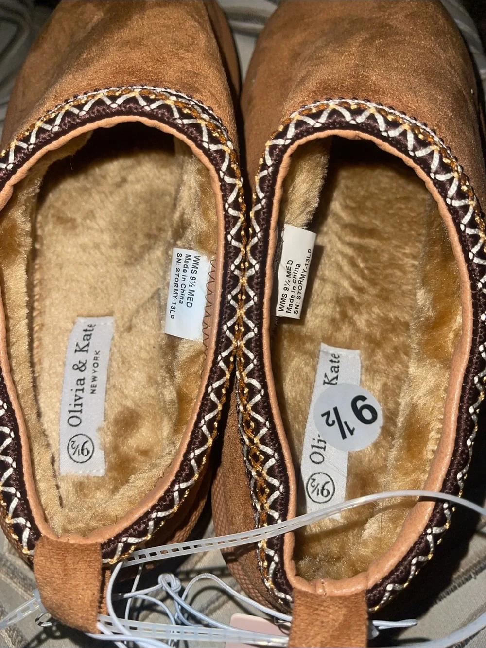 Women's Tan Platform Slip-On Shoes with Faux Fur Lining